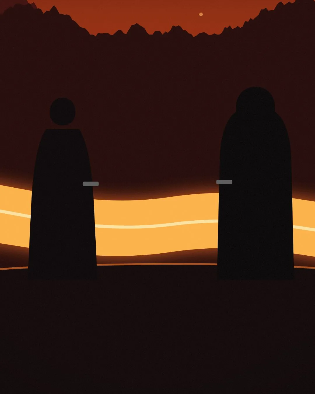 Anakin and Obi-Wan, moments before the duel — close-up