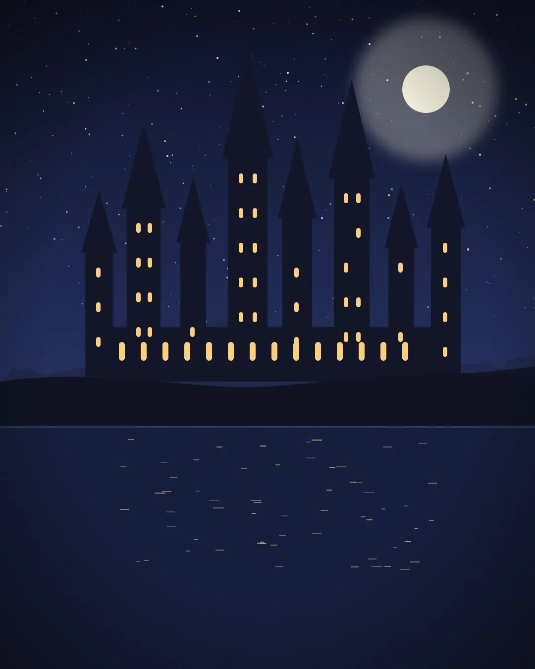 Hogwarts, the night before the battle — wide view